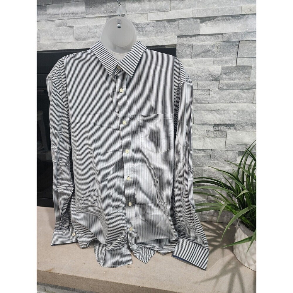 BANANA REPUBLIC Soft Wash Tailored Slim Fit Blue/White BUTTON-UP Shirt XL